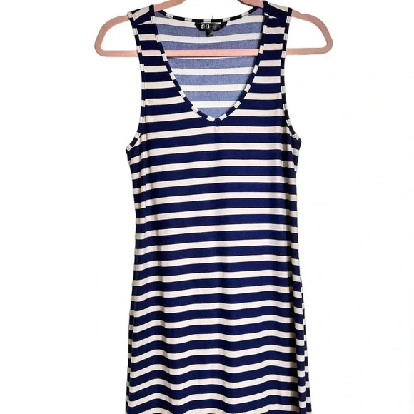 Striped Tank Maxi Dress, M, Spandex, Cream & Navy. Summer Beach Coastal - Picture 4 of 7